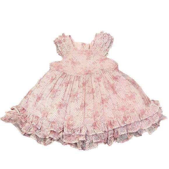 April Cornell Infant Aimee Floral Flare Dress 0-6M Pink Short Sleeve Ruffle - Picture 1 of 8